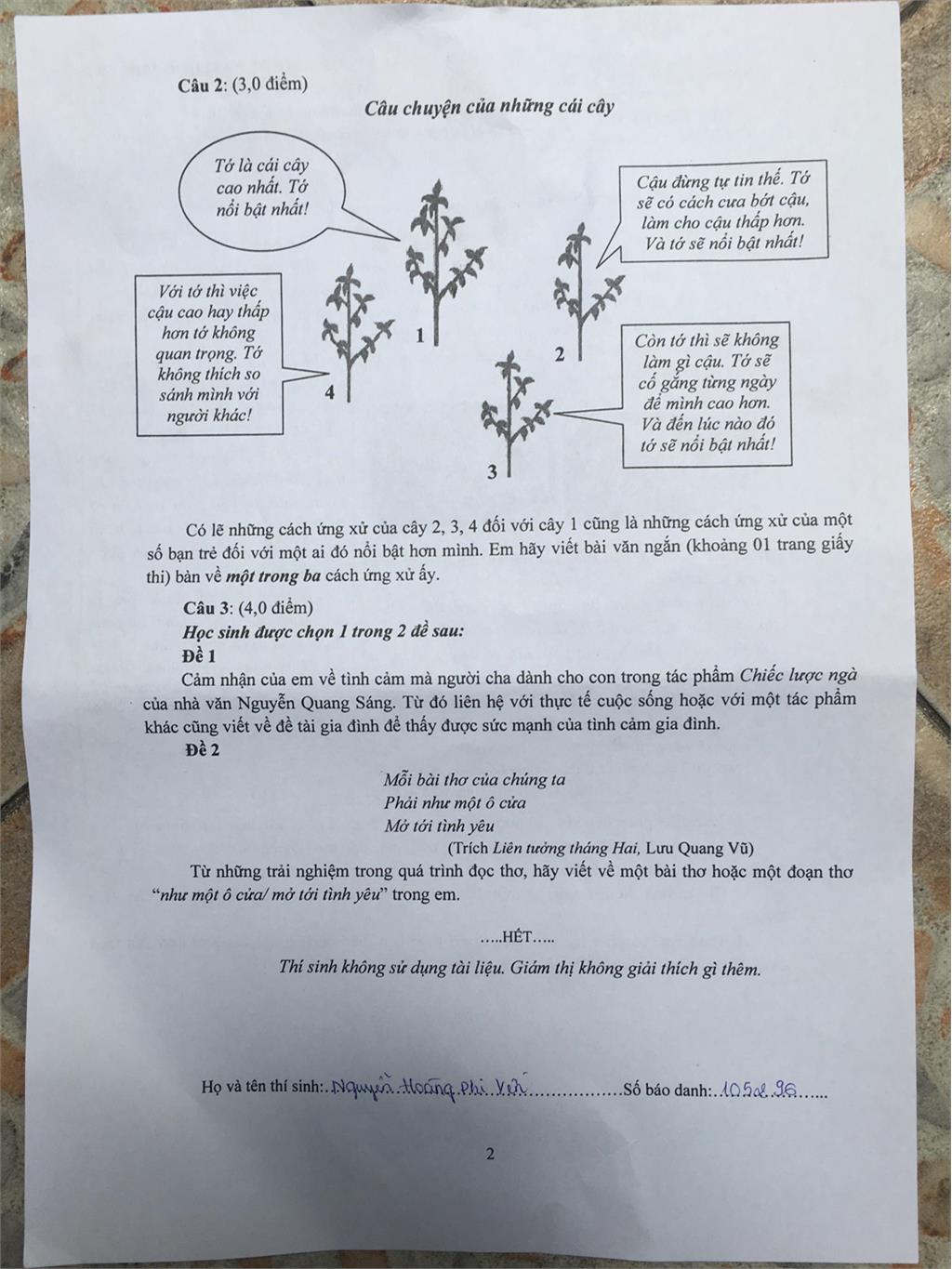 Đề thi tuyển sinh lớp 10 môn Ngữ Văn TPHCM