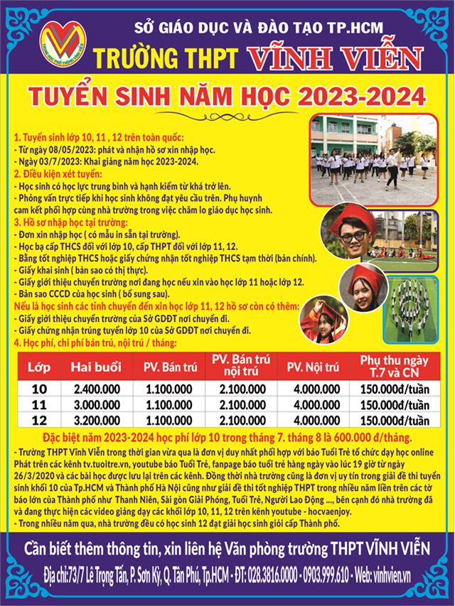 Trường THPT Vĩnh Viễn tuyển sinh 2023 - 2024